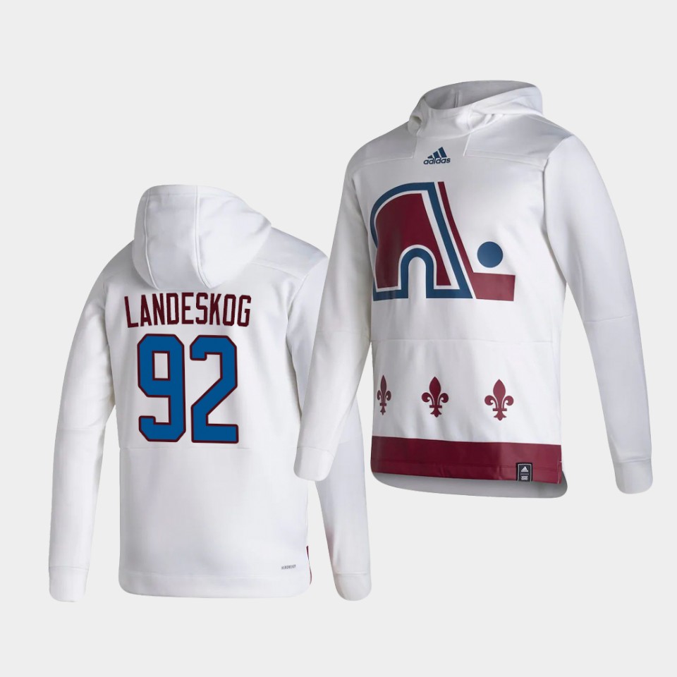 Men Colorado Avalanche #92 Landeskog White NHL 2021 Adidas Pullover Hoodie Jersey->colorado avalanche->NHL Jersey